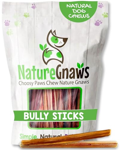 Nature Gnaws Extra Thin Bully Sticks for Small Dogs 5-6 (10 Count) - Long Lasting for Light Chewers and Puppies - Natural Beef Dog Chew Bones