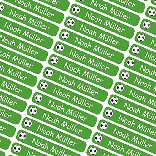 Indigos UG Namensaufkleber Kinder Schule - 6x1cm - 012 - Fußball - Etiketten selbstklebend - 60 personalisierte Aufkleber für Kindergarten, Stifte, Bücher, Brotdose, Federmappe, Lineale & Spielzeug