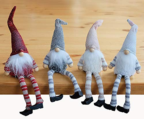 matches21 Wichtel Weihnachtswichtel Kantenhocker Dekofiguren mit Zipfelmützen & Bärten Weihnachten 4er Set sort je 25 cm