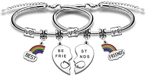 SMARGO 2 Pcs Charm Best Friend Forever Rainbow Bracelets Gifts For Girls Women Birthday Christmas Graduation Bff Friendship Jewellery
