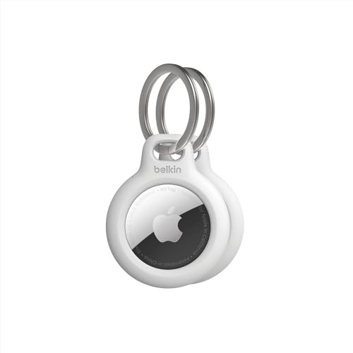 Belkin AirTag Case with Key Ring (Secure Holder Protective Cover for Air Tag with Scratch Resistance Accessory) – 2-pack, White