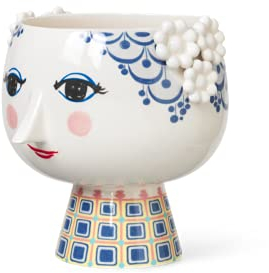 Bjørn Wiinblad Übertopf mit Fuß Ø21 cm Eva verspielte Details für Blumen, blau
