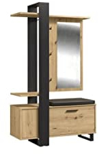 Forte Maracay Garderobe Kompaktgarderobe mit 1 Tür und 1 Klappe, Holzwerkstoff, Artisan Eiche/Schwarz, B x H x T: 119,8 x 198,2 x 43 cm