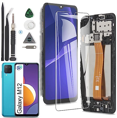 RongZy für Samsung Galaxy M12 LCD Bildschirmersatz für Samsung M12 SM-M127F/DSN Touchscreen Digitalisierer Display mit Werkzeugen Schwarz (Schwarz mit Rahmen)