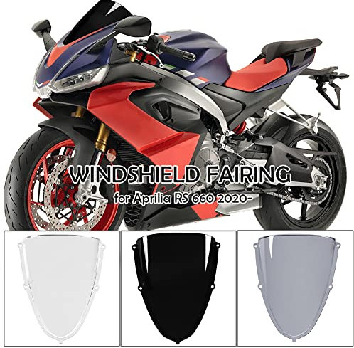 Motorrad Racing Windschutzscheibe Frontverkleidung für RS 660 RS660 2020 2021 2022 2023 Double Bubble Flyscreen Airflow Windschutz Deflector Cover Visier Pare-Brise Protector (Rauch)