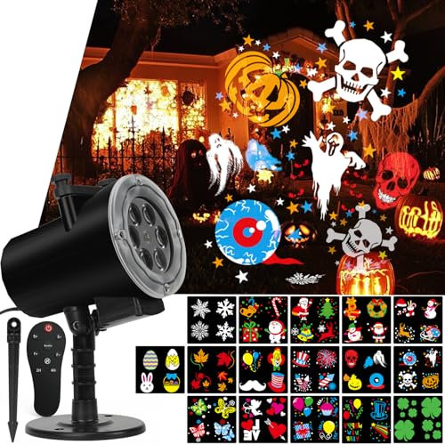 Christmas Halloween Projector Lights Outdoor,Holiday Projector Light with Remote Control,Timer,16 HD Slides,LED Waterproof Landscape Light for Party,Wedding,Christmas,Patio and Yard