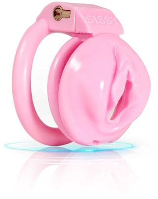 QgLust Pink Flat Chastity Cage Männer Peniskäfig mit Schamlippen,Penis Käfig mit 4 Cockringe extrem,Sissy Cock Cage SM Fetisch Keuschheitskäfig Herren Gürtel Sexspielzeug für Männer (Klein)