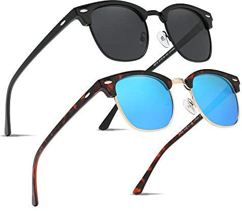 Ninesun verspiegelte halbrandlose polarisierte Sonnenbrille für Männer und Frauen Trendy Outdoor für Reisebrillen K129 (Schwarzes G15/Blauer Leopard)