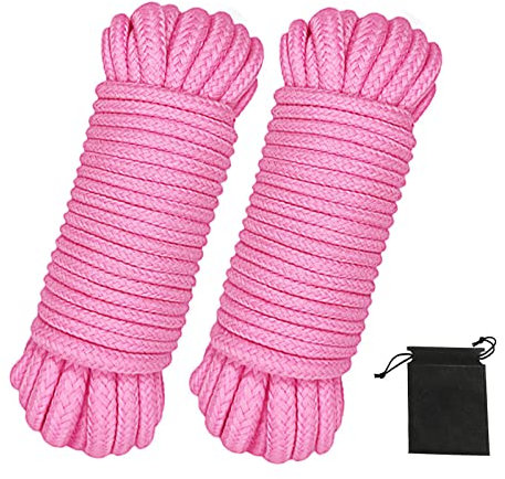 picoggo Soft Cotton Rope Multipurpose Durable Long Rope 10m Length 8mm Thick Tying Rope Macrame Cord DIY Rope (2 Pack, Pink+Pink)