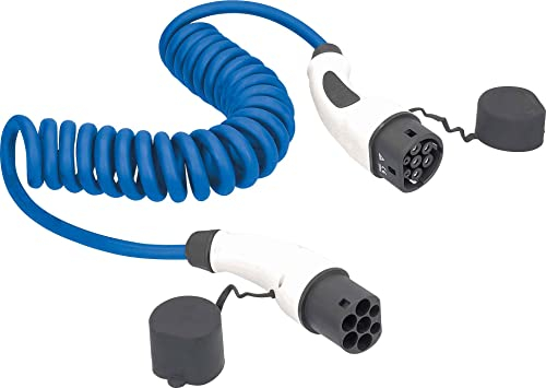 as - Schwabe Typ 2 Ladekabel Spiral für Hybrid & Elektroautos 7,2 kW / 1-5 m / 32 A / 230 V - E-Auto EV/PHEV Modus 3 Spiralladekabel 1-phasig - mit Tasche - witterungsbeständig - blau, 65121