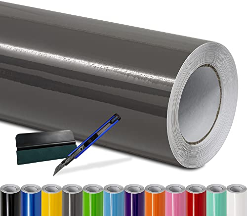 Folindo® Autofolie Nardo Grau Glanz (15€/m²) - 100 x 152 cm - Selbstklebende Car Wrapping Folie mit Luftkanälen - inkl. Rakel & Cutter - Blasenfreie Auto Folierung - Hochwertige Vinylfolie