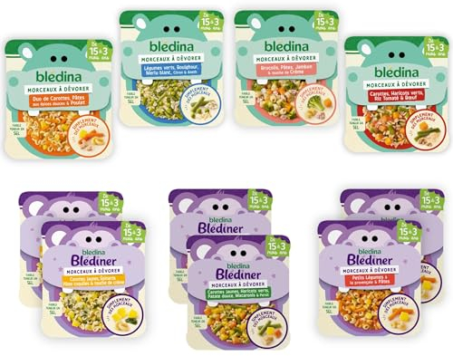 Blédina - Morceaux à Dévorer - 10 petits plats pour bébé - Repas midi et soir - Dès 15 Mois - 7 recettes - Pack de 10 (L'emballage peut varier)