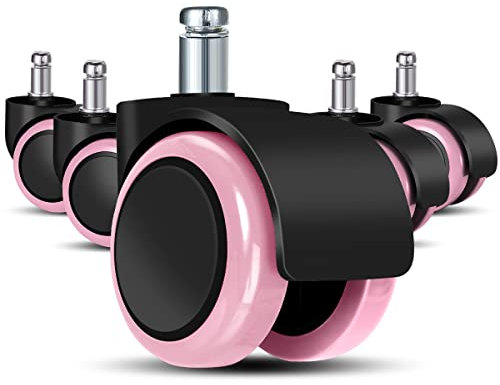 bürostuhl rollen(5er Set) - 11 MM /22 MM Ersatz-hartbodenrollen für Gaming-Stühle, Drehstühle, rollen für bürostühle zum Schutz des Bodens, ideal für Parkett-, Laminat-, Fliesen- und Steinböden(Rosa)