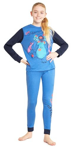 Disney Stitch Girls Pyjamas Kids Teenagers 2 Piece Nightwear Sets Long Girls PJs Soft Breathable Lounge Wear 6-14 Years (Blue, 7-8 Years)