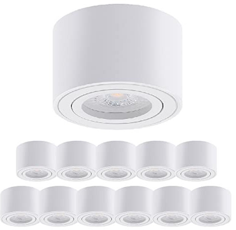 Oktaplex 12 Stück Aufbauspot Lile Weiß - inkl. LED Modul dimmbar 5W 230V 3000K Warmweiß 80x50mm Aufputz Aufbaustrahler Aluminium schwenkbar