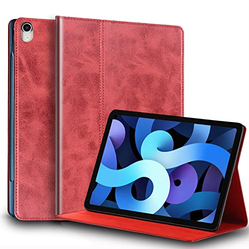 Gexmil Leder Hülle für iPad Air 11 Zoll M3 2025/ M2 2024,iPad Air 10,9 Zoll 5./4. Genration 2022/2020, Echt Leder Cover Stoßfest,Automatischer Schlaf/Aufwachen, rutschfest,Rot