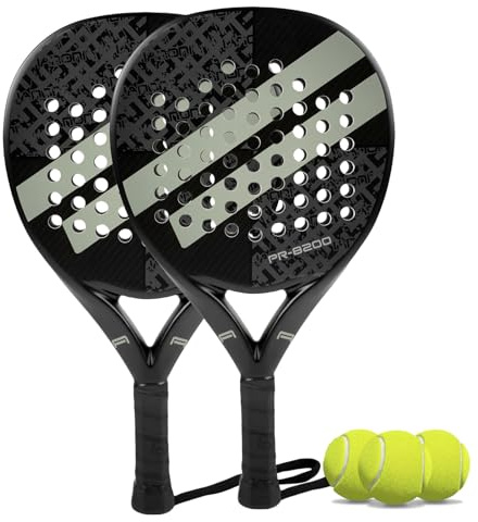 Padel Racket Carbon Fiber Surface with EVA Memory Flex Foam Core Padel Tennis Racquets Lightweight (8200-gray-2)