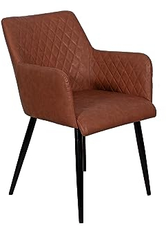 SAM Armlehnstuhl Rose, Kunstlederbezug in Cognac, gepolsterter & bequemer Sitz, abgesteppter Design-Esszimmerstuhl mit Rautenmuster, Metallgestell Schwarz