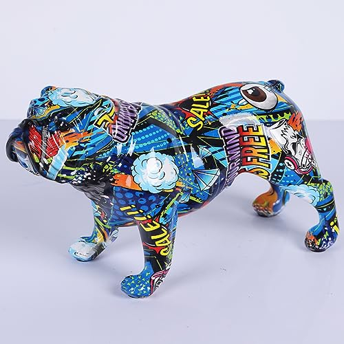 XIAOMAGG FranzöSische Bulldoggen Statue,Moderne Graffiti Kunst ,kreative Heimdekoration,Farbe Kunstharz Kunststatue Trendiges Dekoratives Geschenk,Geburtstagsgeschenk (Stil E)