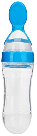 Cucchiaio da biberon per neonati, 90 ml, in silicone, con cucchiaio, colore: blu