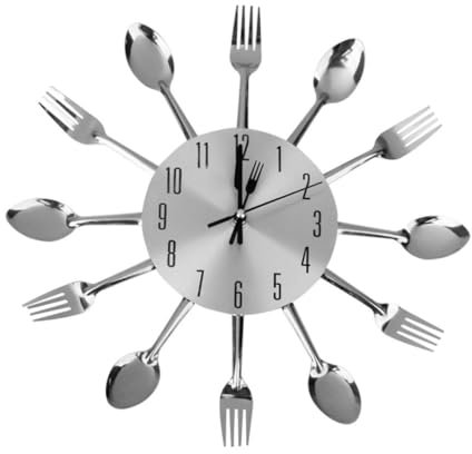 Garneck Wanduhr Mit Und Löffel Aluminium Silberfarben Stumm 31 cm Für Küche Und Esszimmer