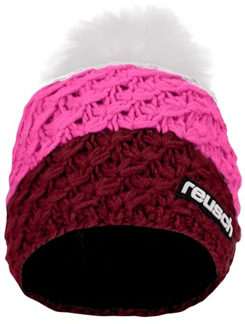 Reusch Aiden Beanie angenehm warme und Winddichte Unisex Strickmütze Wintermütze Skimütze Herren Damen mit Bommel für Sport und Freizeit mit hohem, schwarz-türkis-weiß, Ones