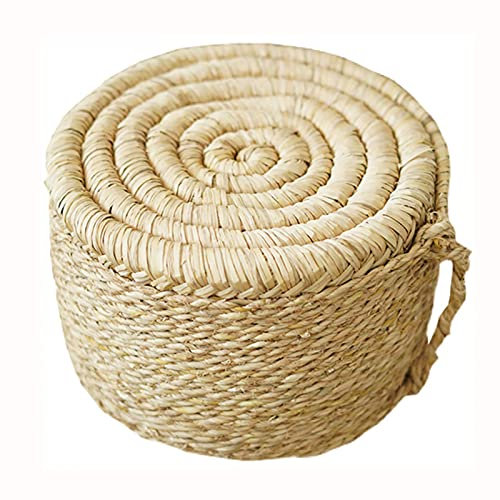 Handgewebter Seegras-Fußhocker Otooman,Rustikaler runder Pouf Ottoman-Sitz,natürlicher Korbgeflecht-Ottomane-Fußstützenhocker,Multifunktions-Bauernhaushocker-Klein 30x30x20cm(12x12x8inch) hopeful