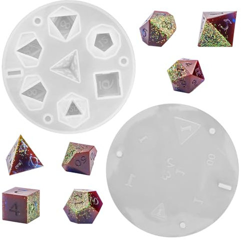 Würfelform Resin, Integrierte Würfelformen aus Silikon mit 7 Standard Mäßigen Polyedrischen Würfelhohlräumen mit scharfen Kanten DND Würfelform für DIY Würfelherstellung Tischbrettspiel