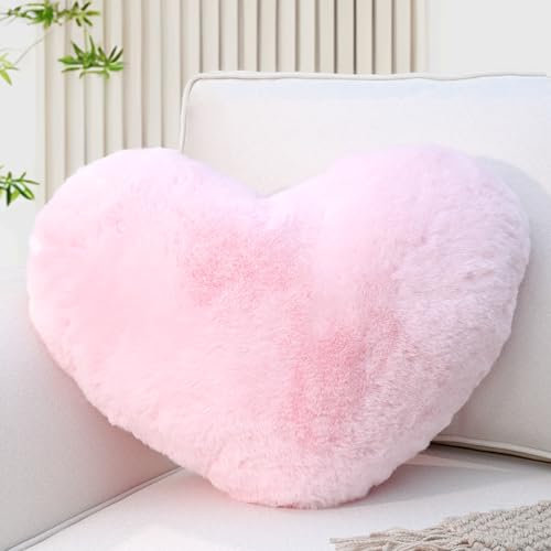 Yhoelata Herzkissen, Hellrosa Herzform Kissen Kuschelkissen, Love Zierkissen Aesthetic, Plüsch Kissen für Wohnzimmer Sofa Schlafzimmer Bett, Geschenk 26x36 cm