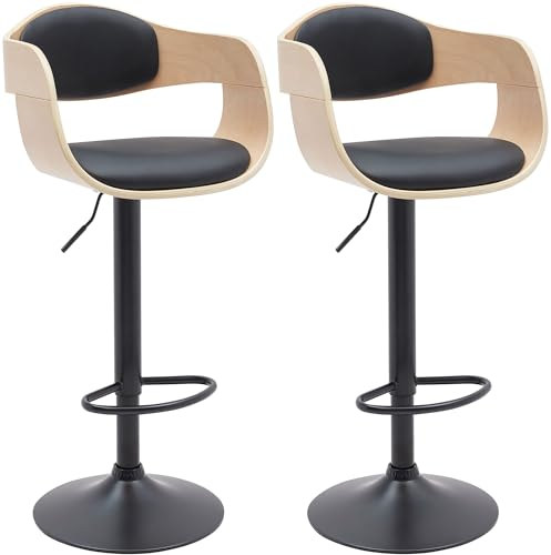 CLP Barhocker 2er Set mit Lehne Kingston, Barstühle gepolstert mit Kunstleder oder Stoffbezug, Tresenstühle höhenverstellbar, Farbe:Natur/schwarz, Material:Kunstleder