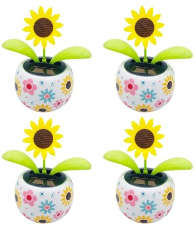 4Pcs Sunflower Solar Dancing Flower Dancing Solar, Powered Swinging Animated Dancer Toy Office Desk Car Decoration for Car, Funny Ornaments, Power Kits Dolls and Accessories