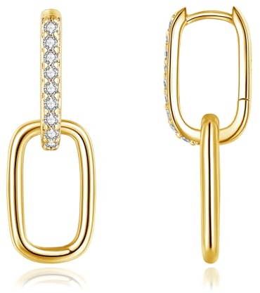 Loutade Ohrringe Silber 925 Creolen mit Anhänger für Damen, 925 Sterling Silber Oval Creolen Doppelt, Hypoallergen Schlafen Geometrische Ohrringe Creolen Gold, Oval Reif-Ohrringe Hängend für Frauen