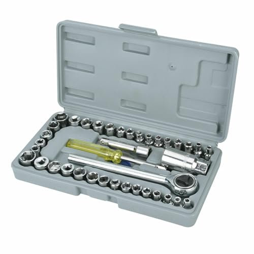 SOUMAS - Socket Set - Corrosion-Resistant 40 PCS Sockets Set of 1/4 and 3/8 Inch Drive with Ratchet, Extension Bar and Storage Box for Professionals and DIY Enthusiasts