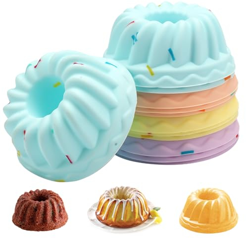 12 Pièces Moule Cupcake, Moule Muffins Silicone, 4 Couleurs Moule Donuts Silicone, Moule Mini Kouglof Réutilisable, Moules Silicone Individuel pour Gâteaux, Desserts, Chocolats, Puddings, Gelées