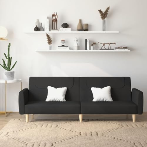 Gecheer Schlafsofa 2-Sitzer-Sofa Doppelbett Bettsofa Schlafcouch Couch Sofabett Tagesbett Bettcouch Gästebett,Polstersofa Funktionssofa Klappsofa Stoffsofa für Wohnzimmer Heimkino Büro Stoff Schwarz
