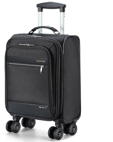Ponhog Handgepäck Koffer 43.5x32x19, Reisekoffer mit 4 Rollen, Weichgepäck Trolley Gepäck Cabin Klein rollkoffer, Schwarz