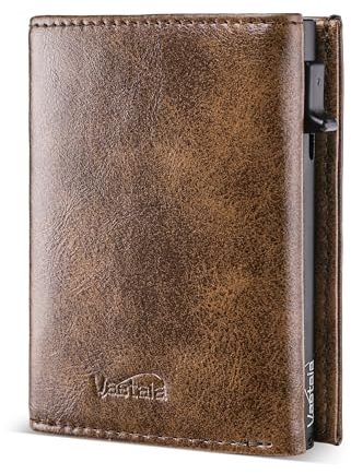 Vastaia Kreditkartenetui Geldbörse Herren Leder Klein Mit Münzfach | Portmonee Herren Und Damen Slim mit RFID-Schutz | Slim Wallet Kreditkartenetui mit münzfach (Retro-Dunkelbraun)