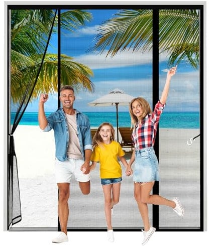 AXFZZRS Magnetic Fly Screen Door, Black Double Door Screen Curtain for Sliding Door, Anti Mosquito Mesh Fly Curtain, Heavy Duty Bug Mesh Curtain, Install Without Drilling, Lets Fresh Air in, 140x200cm