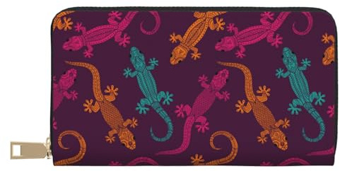 Novastar Dünne schlanke Geldbörse aus Leder für Damen und Herren – exotische, niedliche Gecko-Eidechse, Kartenetui für Damen und Herren, mit Reißverschluss