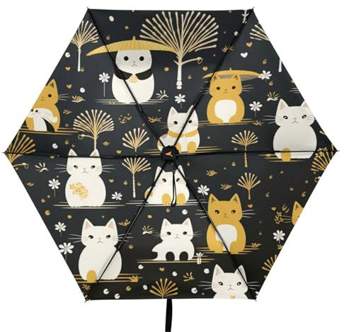Linnyio Sich Wiederholendes Muster Süße Katzen Taschenschirm, UV-Schutz, Kompakter Reiseschirm, Sonnenschutz für Jungen und Mädchen