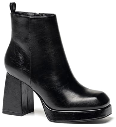 Hykytyhk Stivaletti da donna con plateau, tacco alto, punta arrotondata, con cerniera laterale, nero, 34 EU