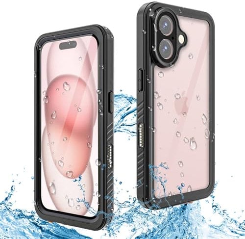 Jenyoog for iPhone 16 Case Waterproof - 360 Heavy Duty with Screen/Camera Protector Shockproof IP68 Underwater Dustproof Water Dust Shock Proof Double Full Body/Front and Back Case Clear,Black