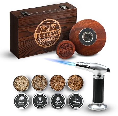 EVERYDAY COCKTAIL® Whiskey Smoker Kit mit Taschenlampe - Old Fashioned Smoker Kit mit 4 Geschmacksrichtungen Holzchips - Deluxe Whisky Smoker Kit Geschenke für Ihn Männer Papa Geschenke - Elegante