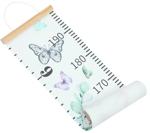 Schmetterlings Wachstumstabelle für Kinder Wanddekoration mit Aufhänger | Holz und Canvas Papier, Weißes Motiv, Abnehmbar und Leicht Anzubringen, fürs Kinderzimmer