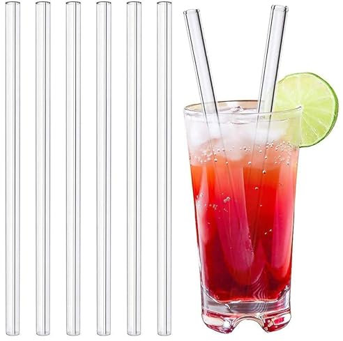 Hshenjhu 6 Piezas Pajitas de Vidrio, Pajitas Reutilizables, Tubitos de Vidrio Rectas, Transparente Vaso de Caños, Tubitos Cristal, Sin BPA, para té de Burbujas, Batidos, Cócteles, Jugos