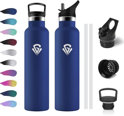 Gourde Inox 1L, Bouteille en Acier Inoxydable, Gourde Isotherme avec Paille, Anti-Fuite, sans BPA, Bouteille d'eau Isolée, Gourde Reutilisable pour Enfant, Adultes, École, Alpinisme, Extérieur