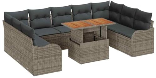 vidaXL 10-teiliges Garten-Sofa-Set mit Kissen, graues Poly-Rattan. Modulares Design, UV-beständig, ideal für draußen. Perfekt für Balkone oder Terrassen. Gemütlich entspannen auf deiner Terrasse.