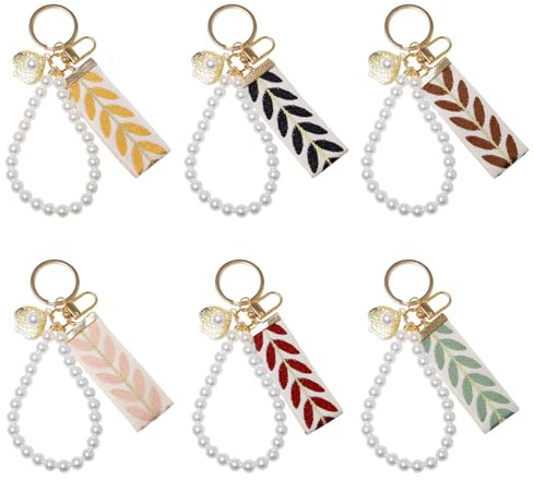 Sxutop 6 Pièces Porte Clé pour Femme Fille Porte-Clés avec Perles Élégant Porte Clés de Voiture pour Sac à Main,Cadeau de Festival