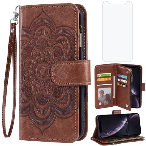 Asuwish Schutzhülle für iPhone XR 6.1, Brieftaschen-Schutzhülle mit Displayschutzfolie aus gehärtetem Glas und Blumen-Kreditkartenhalter, für iPhone XR iPhone 10R i Phonex 10XR 10R RX CR iPhoneXRcases