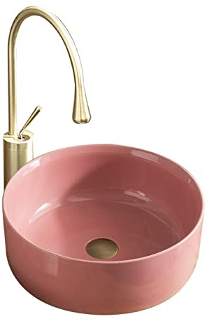 GKJHTED Lavabo de cerámica Redondo de 15.7 en Color Rosa artístico para baño sobre encimera. Lavabo de baño con desagüe automático, Ideal para el h
